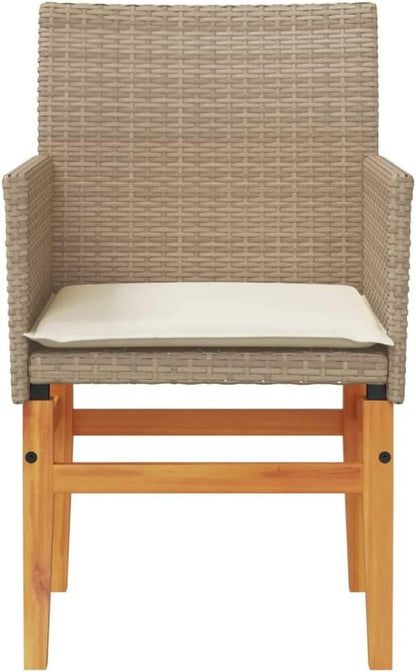 LAPOOH 368716 Garden Chairs with Cushions, PE Rattan, Beige and Acacia Wood, Garden Chairs with Cushions, Patio Chairs - QUORE