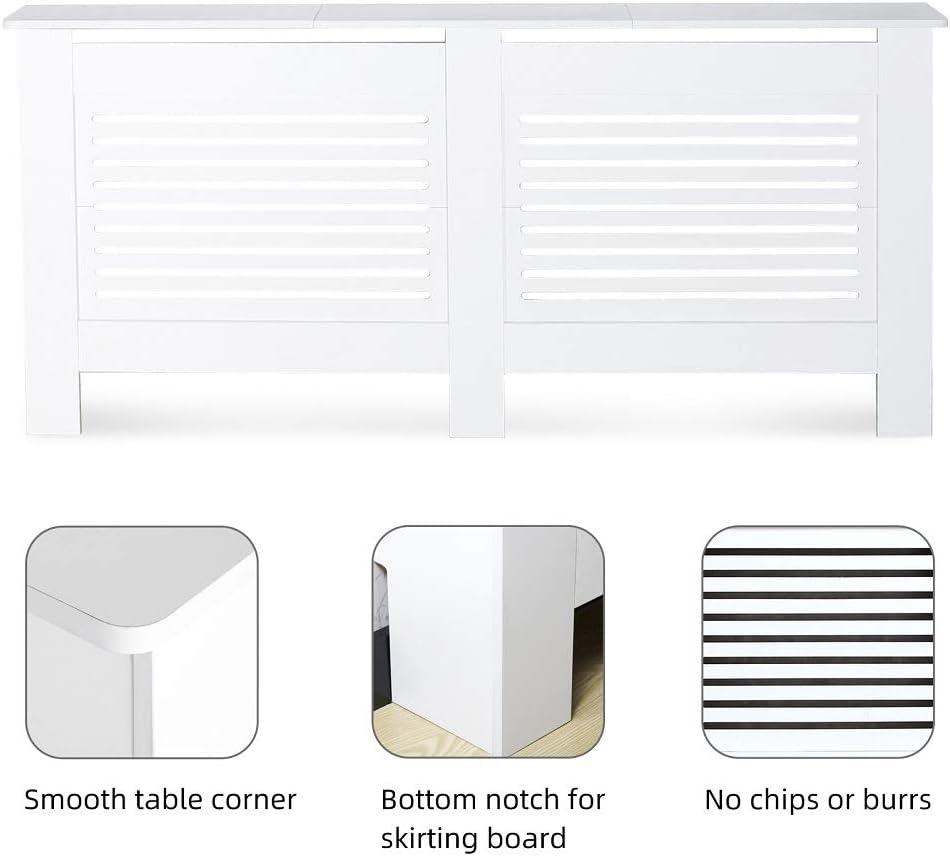 Mondeer Radiator Cover, Kabinet MDF Horizontale Moderne Witte Decoratieve voor Woonkamer Slaapkamer XL (172cm)