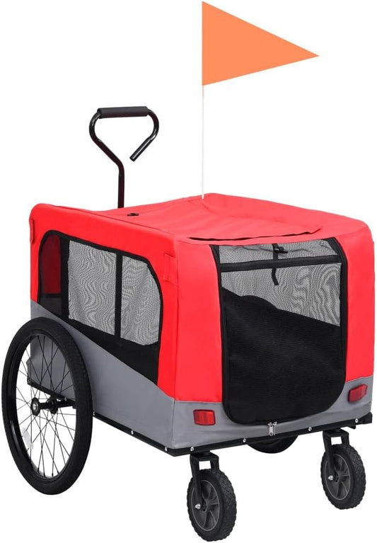 Huisdier Fietskar – Huisdierwagen – Fietsaanhanger – Wandelkar – Geel & Grijs – 2-in-1 Multifunctioneel – Weerbestendig Oxford Polyester