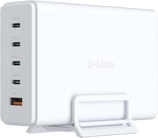 D-Link DCF-241 GaN 240W Oplader, USB-laadstation, 5 poorten (4 x USB‑C), PD 3.1, QC 4.0/3.0, compact