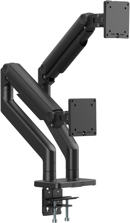 DIGITUS monitorbeugel – 2 schermen – tot 45 inch – draagvermogen 20 kg – mechanische veer – voor platte en gebogen monitoren – VESA 75x75 100x100 – draaien, zwenken, kantelen – zwart