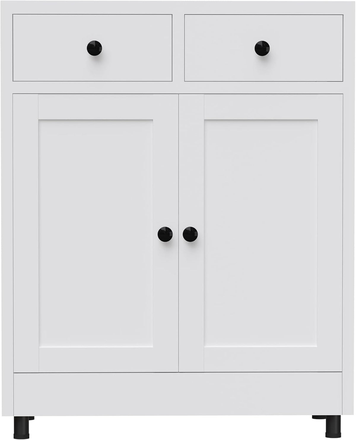 Metalen opbergkast met 2 laden en verstelbare plank, dressoir buffetkast voor thuis, kantoor, hal, entree, woonkamer, keuken bijkeuken en eetkamer (wit) - QUORE