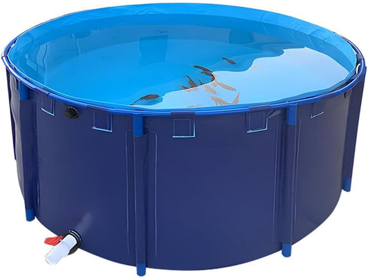 Zwembad boven de grond, canvas visvijver circulair verdikking zwembad grote opvouwbare duurzame plastic vijver met beugel voor koi cultuur landbouw irrigatie, tape frame 1350L (1,5 x 0,8 m)