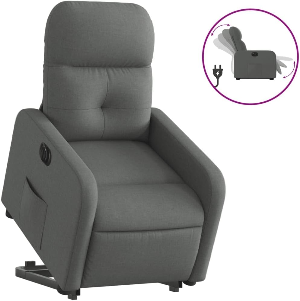 Elektrische Relaxstoel – Opstastoel – Fauteuil Met Opstahulp – Televisiestoel – Ligstoel – Donkergrijze Stof – Verstelbare Ligfunctie – Ingebouwde Opstahulp
