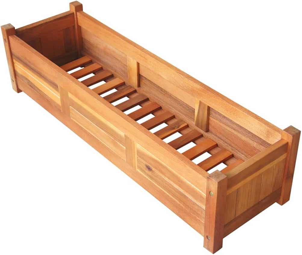 Trellis Trellis Flower box, Trellis with planter for garden, terrace and balcony! Garden raised beds 2 pieces acacia wood 100x30x25cm - QUORE