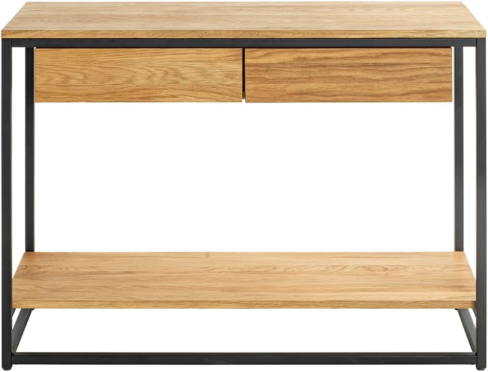 HAKU Console eiken, zwart, Massief hout, metaal - Maat: B 100 cm x H 75 cm x D 35 cm, Stijl: Modern