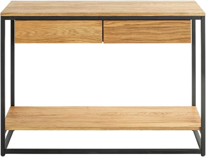 HAKU Console eiken, zwart, Massief hout, metaal - Maat: B 100 cm x H 75 cm x D 35 cm, Stijl: Modern