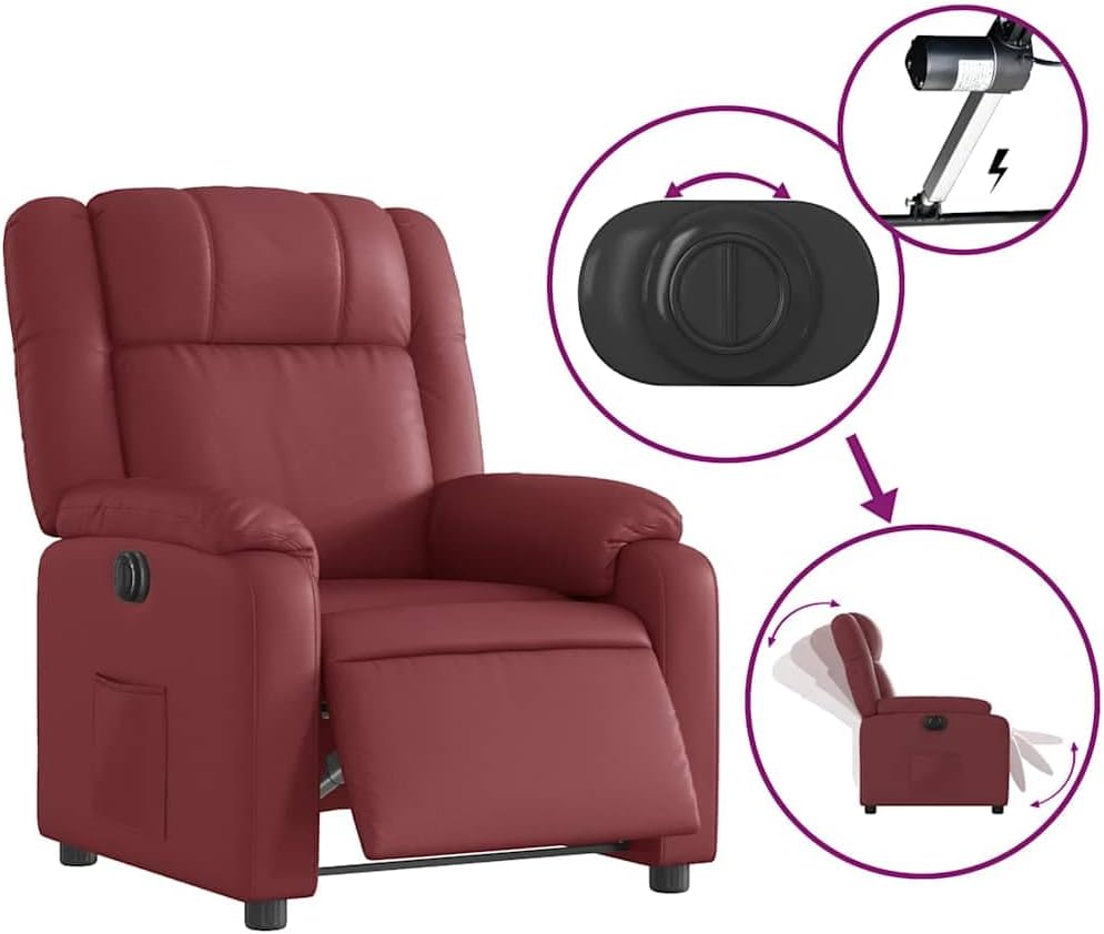 Elektrisch Verstelbare Fauteuil – Relaxstoel – Leunstoel – Tv Stoel – Relaxfauteuil – Kunstleer Wijnrood – Elektrische Verstelling Tot 135 Graden – Comfortabele Dikke Bekleding