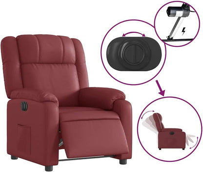 Elektrisch Verstelbare Fauteuil – Relaxstoel – Leunstoel – Tv Stoel – Relaxfauteuil – Kunstleer Wijnrood – Elektrische Verstelling Tot 135 Graden – Comfortabele Dikke Bekleding