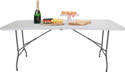 hjh OFFICE Easy Up Multi II 830053 klaptafel, 152 x 70 cm, kunststof, wit, campingtafel, inklapbaar met handgreep, metalen frame