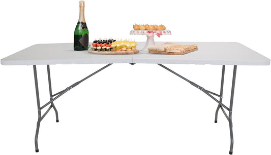 hjh OFFICE Easy Up Multi II 830053 klaptafel, 152 x 70 cm, kunststof, wit, campingtafel, inklapbaar met handgreep, metalen frame