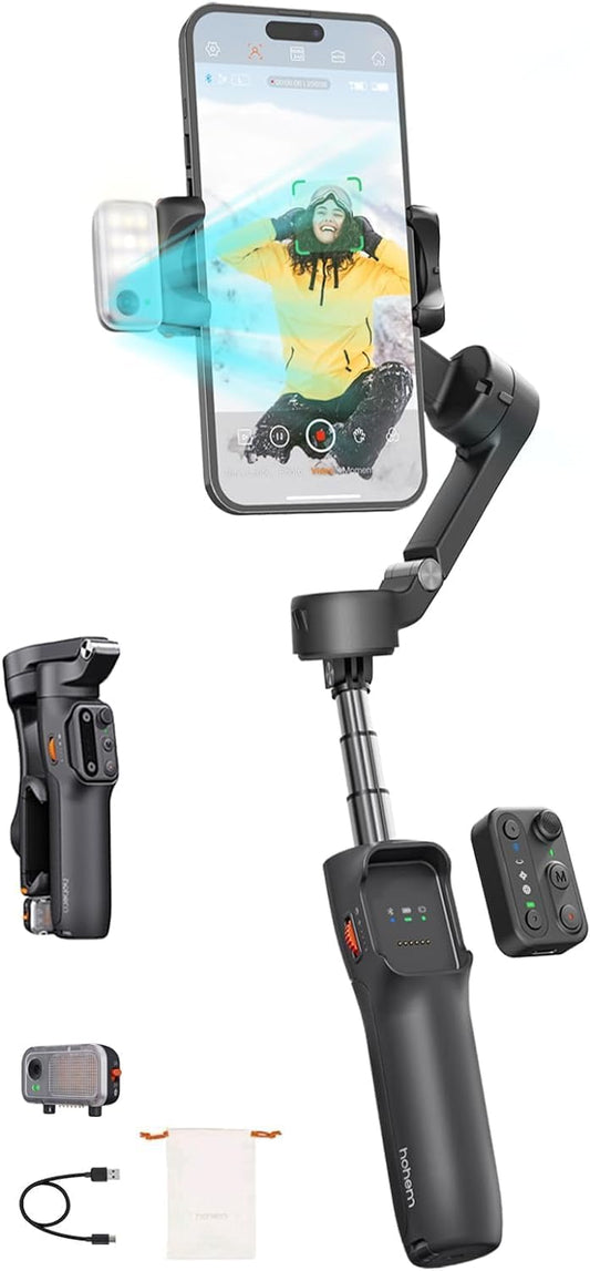 Hohem iSteady V3 draagbare telefoonstabilisator met AI-tracker, afneembare afstandsbediening, verlengstang/statief, 3-assige stabilisatie, 3-kleuren vullicht