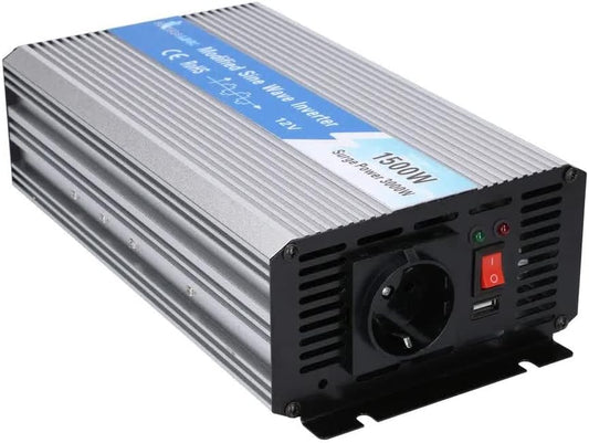EXTRALINK OPIM - 1500W Spanningsomvormer 12V 230V Gemodificeerde Sinus Stroomomvormer Inverter DC AC Voor Voertuigen, Camper Met USB-Poort