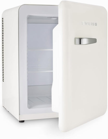 SWEISS WEISS8 Mini-bar, vintage, 31 l, mini-koelkast, compact, retro design, stille koelkast, 24 dB, voor slaapkamer, kantoor, dranken of cosmetica, instelbare temperatuur 6°-15 °C, beige