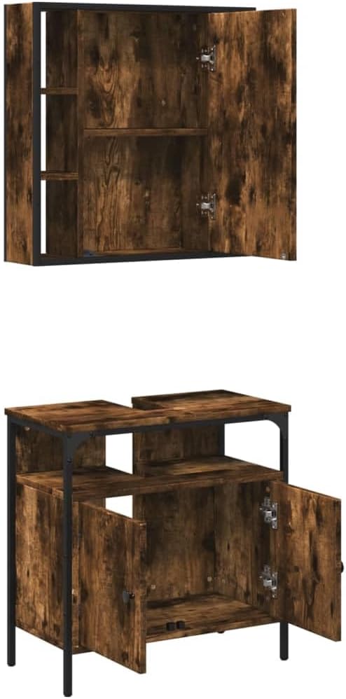 vidaXL 2 Piece Bathroom Furniture Set Decorated Wood Smoked Oak, Bathroom Set, Bathroom Cabinet, Bathroom Unit, Washbasin, Bathroom Cabinet