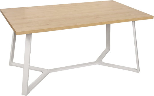 DRW Eettafel van natuurlijk hout en metaal, in natuur en wit, 160 x 90 x 75 cm, dikte van de tafel: 3,2 cm