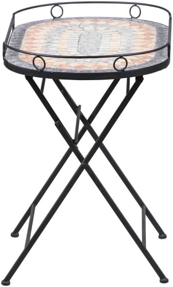 Siena Garden serveertafel Prato, 68x41x60cm, frame: staal, gepoedercoat in mat zwart, oppervlak: keramiek in bont