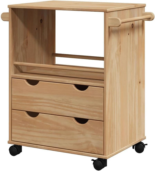 Keukentrolley – Keukenwagen – Serveerwagen – Opbergwagen – Rolwagen – Massief Grenenhout – 59x45x80 cm – Verrijdbaar Met Remmen