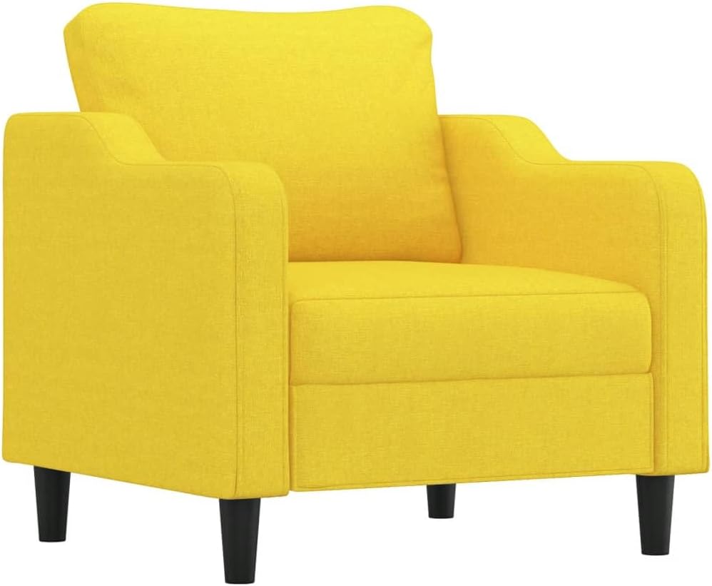 Fauteuil met kruk, lichtgeel, 60 cm, stof, beklede stoel, relaxstoel, comfortabel, ontspannen, duurzaam, robuust frame, veelzijdige voetenbank, modern design