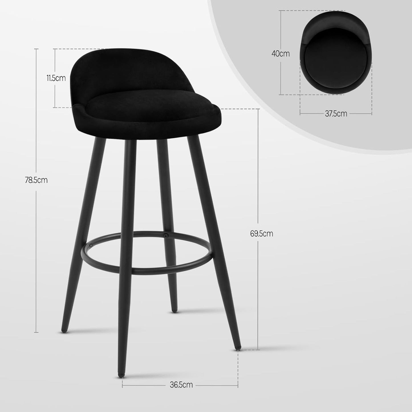 Barkruk Set van 2 - Stoel - Kleine stoel - Keukenstoel - 37,5 cm x 34 cm - Zwart