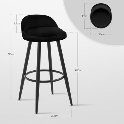 Barkruk Set van 2 - Stoel - Kleine stoel - Keukenstoel - 37,5 cm x 34 cm - Zwart