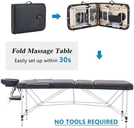 Massagetafel – Behandeltafel – Massagebed – Tattootafel – Esthetische Tafel – Zwart – Opvouwbaar En Draagbaar – Verstelbaar In 3 Delen Met Aluminiumlegering En 5 Cm Schuimvulling