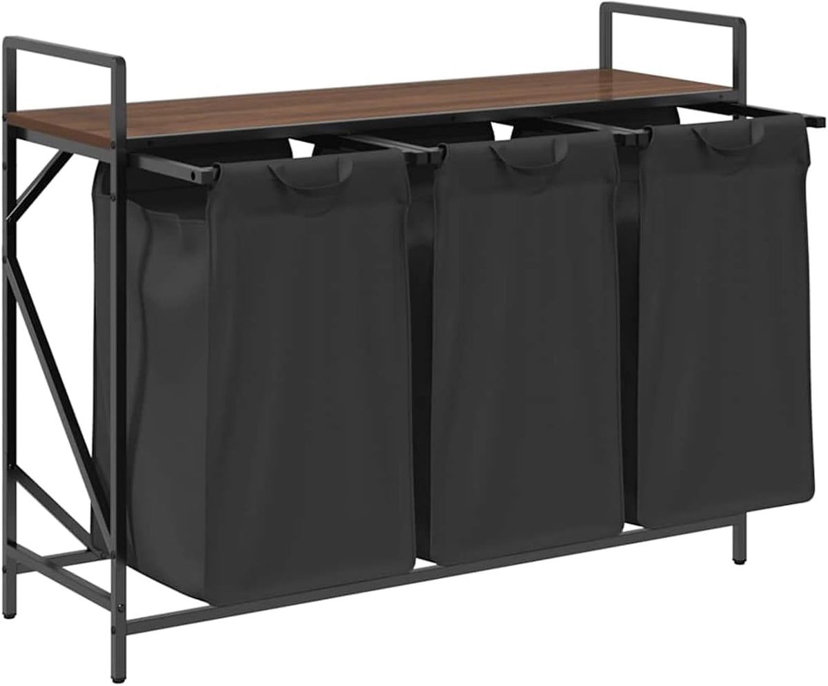Gecheer Laundry basket 3 compartments with shelf brown oak look, laundry basket laundry basket laundry basket for baby clothes bedding shoes 859064 - QUORE