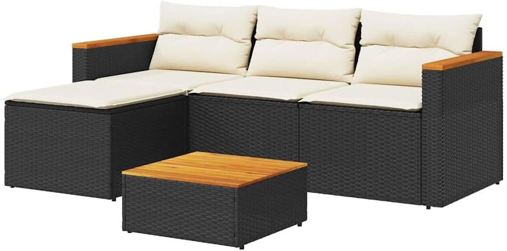vidaXL 3-Piece Lounge Set with Cushions Poly Rattan Black Garden Set Garden Furniture Patio Set Garden Furniture Lounge Sofa Lounge Set Garden - QUORE