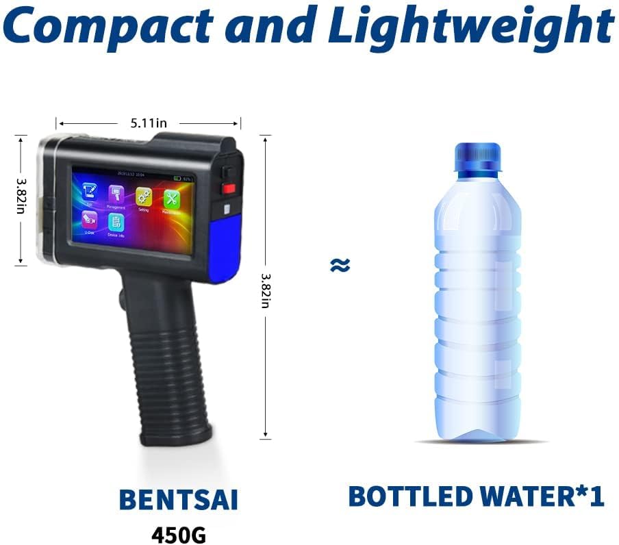 BENTSAI BT-HH6105B2 Draagbare labelprinter voor het afdrukken van QR-barcode, productiedatum, serienummer logo en serienummer op zakken van karton, hout, glas, kunststof (blauw)