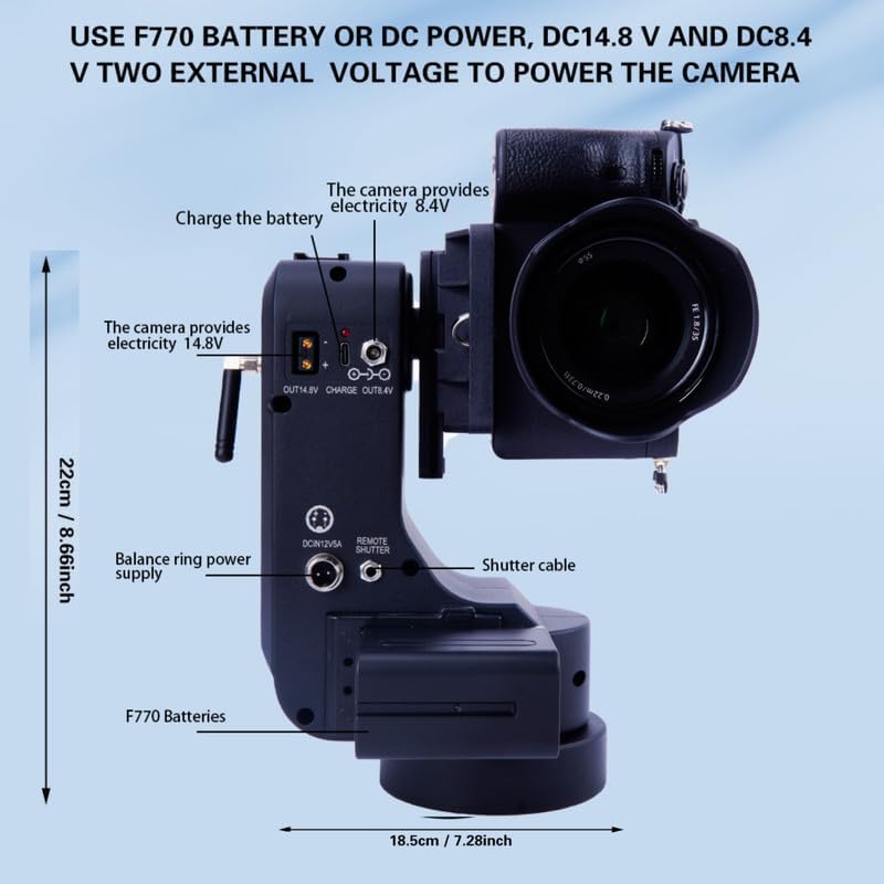ZIFON PT-5000 op afstand bestuurde zwenk-kantel-videostatiefstabilisator, belastbaar 5 kg, 360° traploze rotatie voor spiegelloze camera's, telefoonvideo-opnames.