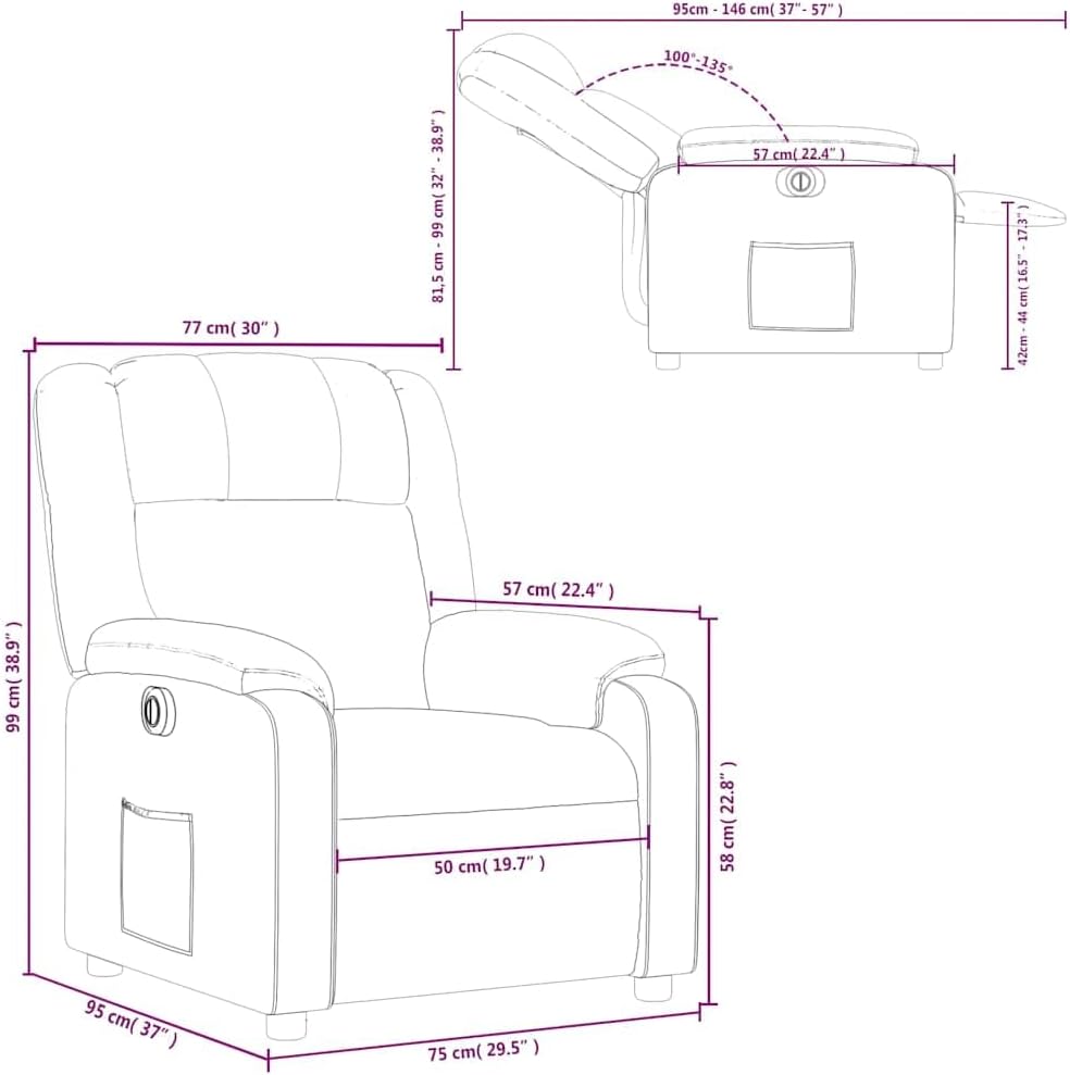 Elektrisch Verstelbare Fauteuil – Relaxstoel – Leunstoel – Tv Stoel – Relaxfauteuil – Kunstleer Wijnrood – Elektrische Verstelling Tot 135 Graden – Comfortabele Dikke Bekleding