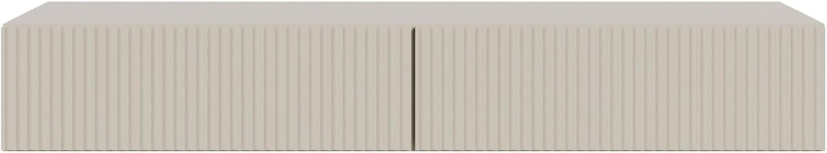 Selsey Zwevende Kaptafel Veldio 110 cm grijs taupe met frezen lamellenfront, Push-to-Open lade, moderne wand make-up tafel, minimalistische vanity desk zonder spiegel, stylish en functioneel