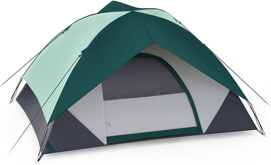 Person Campingtent, outdoor familietent met afneembare regenvlieg voor backpacken, wandelen, winddichte en waterdichte koepeltent voor comfortabele reis, eenvoudig op te zetten