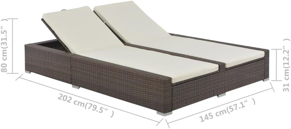 vidaXL Sun lounger Double Poly Rattan Brown and Cream Lounge Bed Sun lounger - QUORE