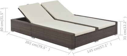 vidaXL Sun lounger Double Poly Rattan Brown and Cream Lounge Bed Sun lounger - QUORE