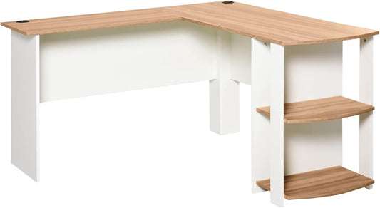 HOMCOM corner writing desk writing desk computer table corner storage compartment office walnut 136 x 130 x 72cm - QUORE
