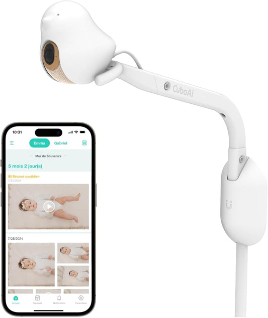 CuboAi 2025 Nieuw Model Slimme Babyfoon 3: Slaapveiligheidsmeldingen voor Bedekt Gezicht & Omrollen, 2.5K QHD Nachtzicht Camera, 2-Way Audio, Vochtigheidssensor, Slaapliedjes (Wandbevestiging Set)