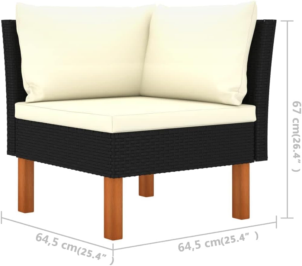 vidaXL 3-piece Lounge set poly rattan and solid eucalyptus wood - QUORE
