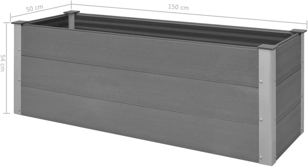 Planter WPC Planter Garden Outdoor Flower Box Raised Flower Bed Bottom Open Grey 150 x 50 x 54 cm (L x W x H) Wall Thickness 30mm - QUORE