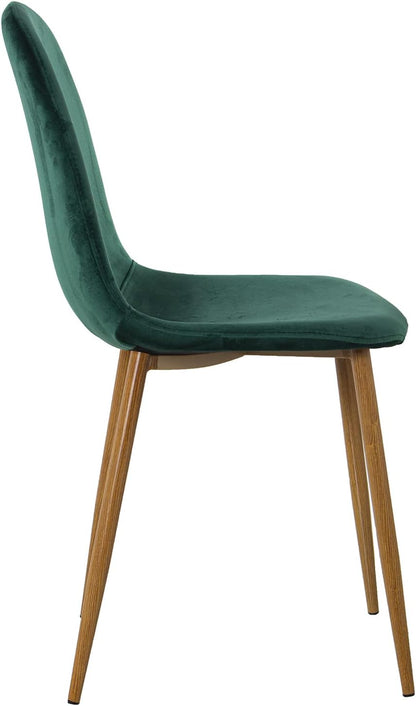 DRW Set van 4 stoelen, fluweel en poten van metaal, houtlook, groen en hout, 44,5 x 47 x 89 cm, zitvlak 47 cm