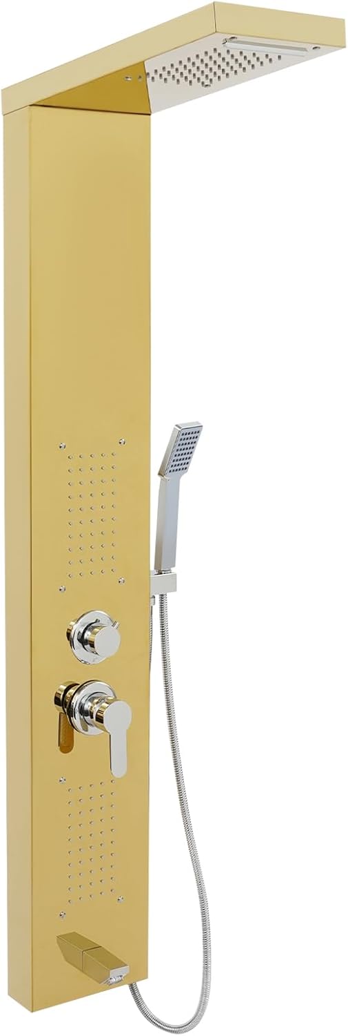 Douchepaneel – Douchekolom – Douchesysteem – Regendouche – Wanddouche – 5-In-1 Functie – Roestvrij Staal 50x125 cm