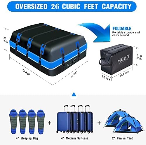 Autodaktas – Dakkoffer – Daktas – Dakbagagezak – Bagagebox – 26 Kubieke Voet Waterdicht – 10 Versterkte Riemen + 6 Deurhaken