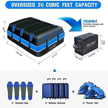 Autodaktas – Dakkoffer – Daktas – Dakbagagezak – Bagagebox – 26 Kubieke Voet Waterdicht – 10 Versterkte Riemen + 6 Deurhaken