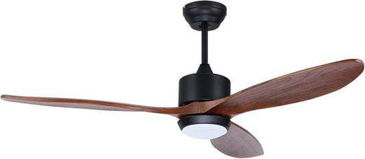 Ovlaim 132cm walnoot houten plafondventilatoren met afstandsbediening verlichting, 3-bladige propeller slimme plafondventilator voor binnen buiten, hoge luchtstroom stille DC-motor