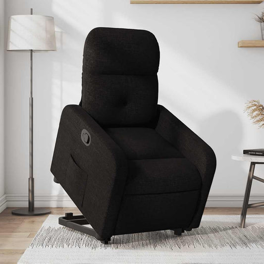 Relaxstoel met Opstahulp – Tv-stoel – Ligstoel – Enkel Ligstoel – Relaxstoel Woonkamer – Elektrische Opstahulp – Handmatige Ligfunctie – Zwarte Stof