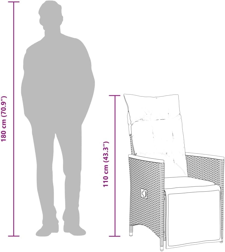 Loungestoel – Tuinstoel – Loungefauteuil – Buitenstoel – Terrasstoel – Verstelbare Rugleuning – Weerbestendig Poly Rattan Zwart met Crème Kussens