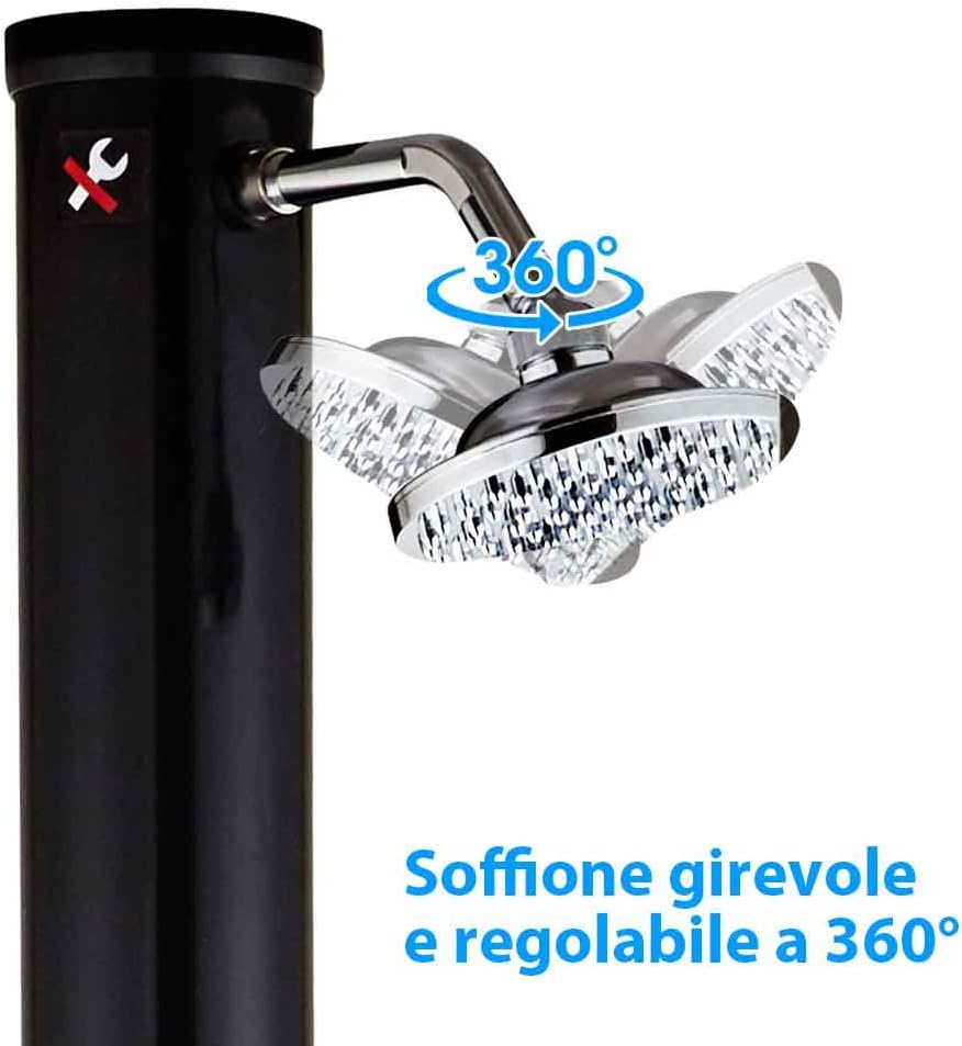 BAKAJI Douche op zonne-energie voor tuin, zwembad, outdoor, camping, 20 l, met verstelbare douchekop, warmwatermixer, aansluiting voor de tuin, afmetingen 220 x 16,5 x 16,5 cm