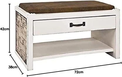 HAKU Schoenenbank motief, vintage, MDF, textielstof - Maat: B 72 cm x H 42 cm x D 38 cm, Stijl: Industrieel