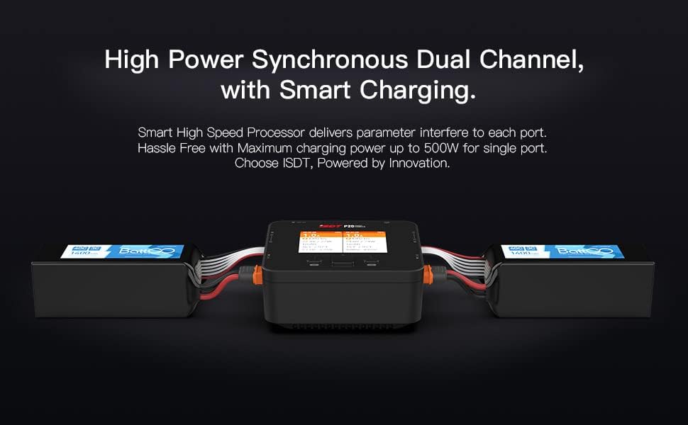 ISDT P20 Lipo snellader, DC 500WX2 20A Dual Smart oplader voor Life, LiIon, LiPo (1-8S)/LiHv (1-70S)/Pb (1-12S); NiMH/Cd(1-16S) accu's