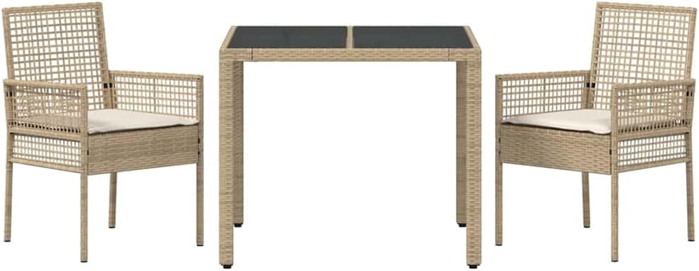 vidaXL Outdoor Square Garden Dining Table 90cm Tempered Glass Modern Patio Furniture UV Resistant Steel Frame Beige and Cream For Balcony Poly Rattan - QUORE